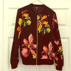 Black zip up jacket with flowers